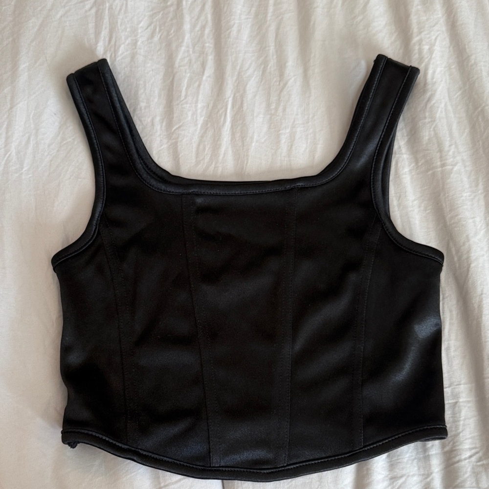 Katie J NYC Girls Black Satin Corset Top Size Large